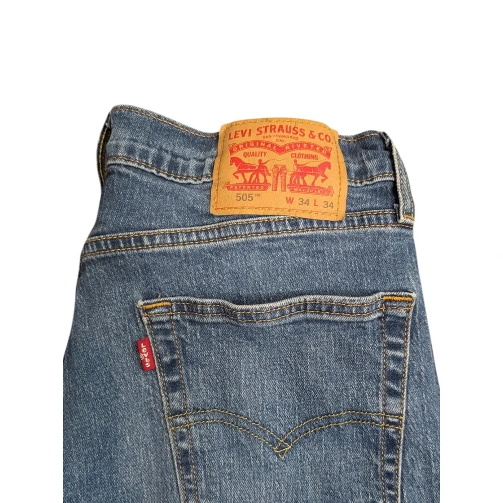 Levis 505 Regular Fit Jeans Mens 34x34 Medium Wash Straight Leg Denim 00505-2668